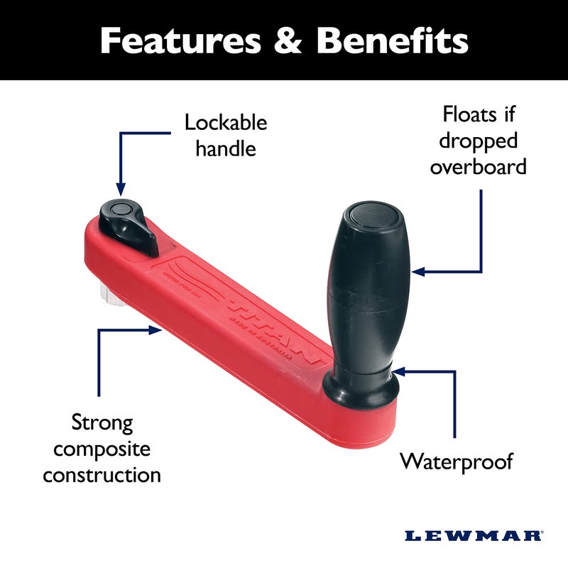 Lewmar 8" Single Grip Winch Handle, Locking, Red with Black Grip â€“ Lightweight, chip-Resistant gelcoat, Strong Composite Design, Glass-Filled Welded Nylon Handles for Strength - Image 2